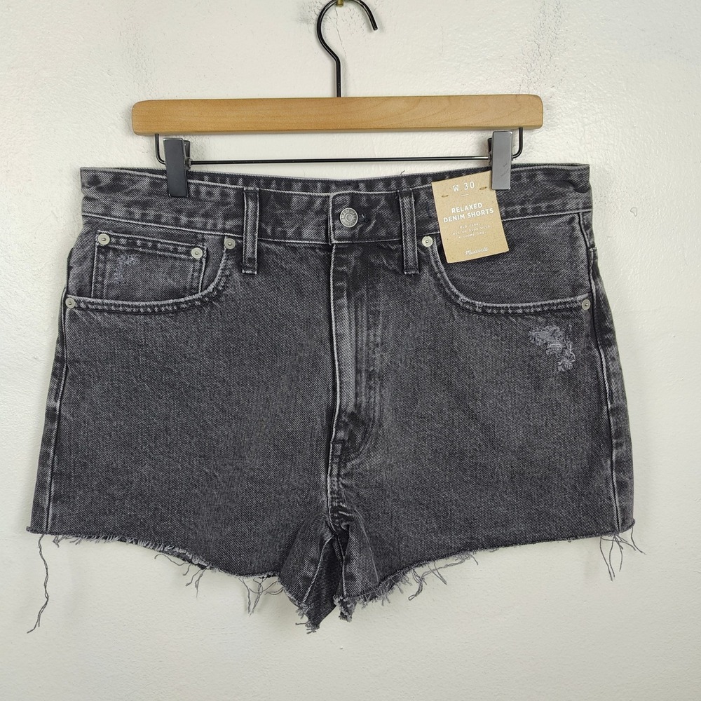 Madewell Relaxed Denim Shorts Womens 30 Charcoal Haywood Wash Raw Fray Hem NWT - Picture 2 of 10